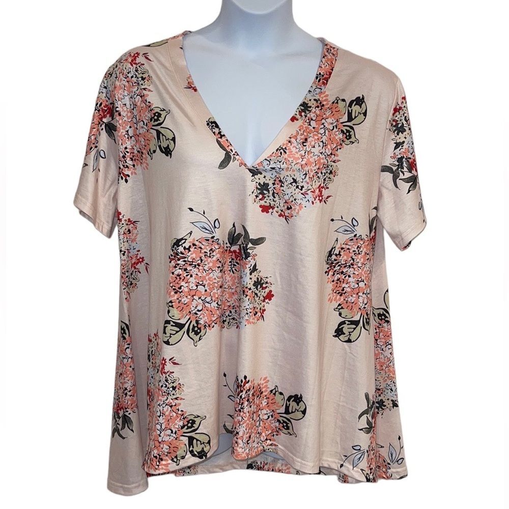 V neck Tunic floral light pink size 2XL